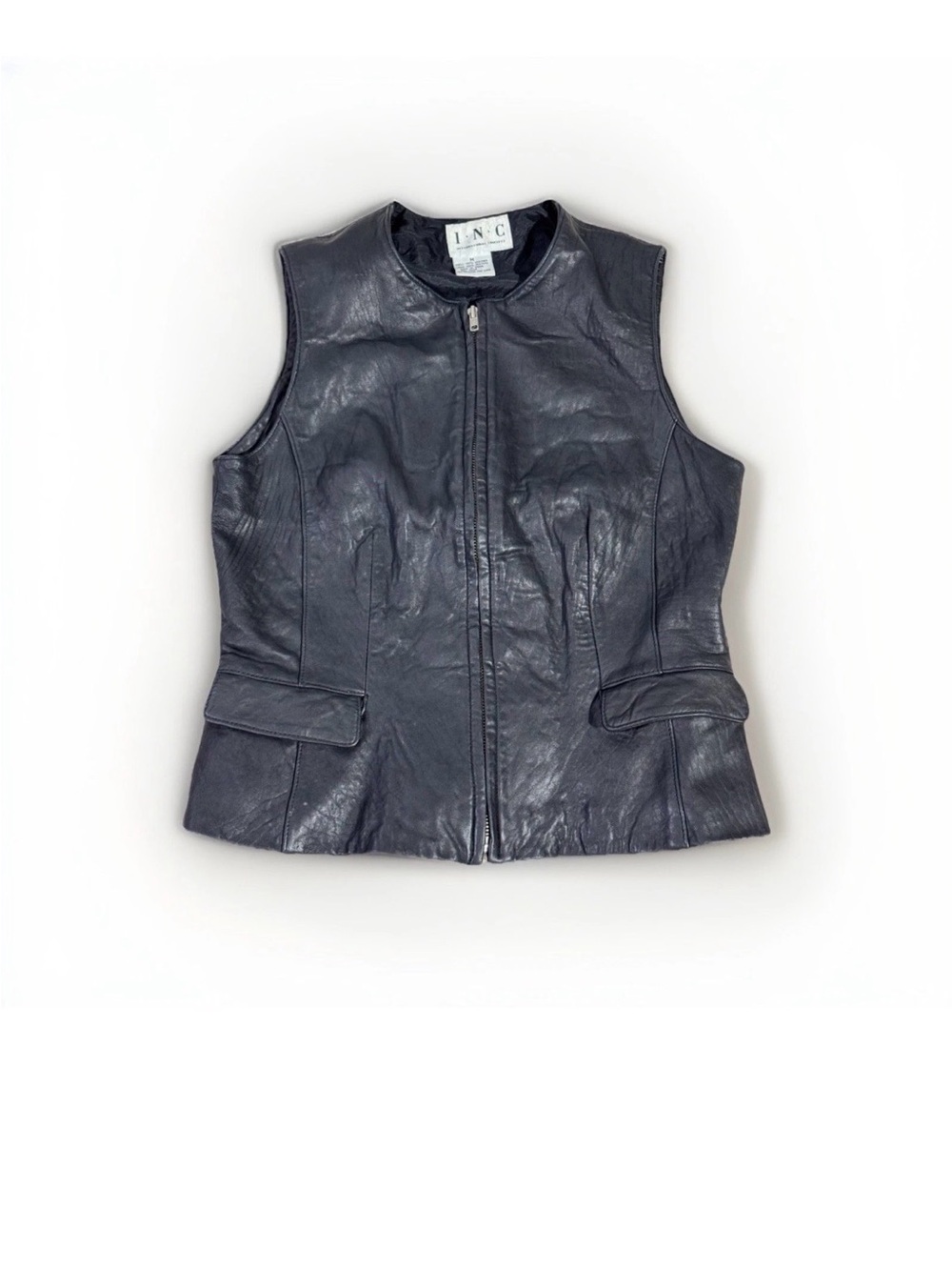 Vintage 1990s Y2K INC Leather Zip Front Vest Black Women’s M Minimalist Moto